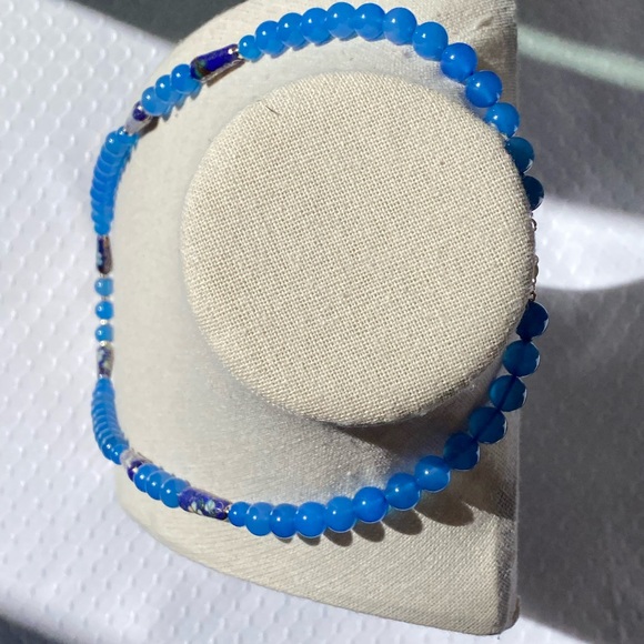 14k Gold Blue Cloisonné & Jadeite Jade Bead Necklace 24" - Picture 11 of 15